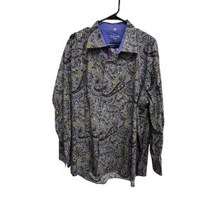 Visconti Uomo Paisley Long Sleeve Button Front Dress Shirt Gray Blue Sz 3XLB